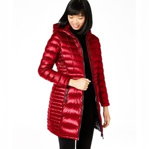 Calvin Klein Pearlized Red Hooded Packable Down Puffer Coat Size XL NWT